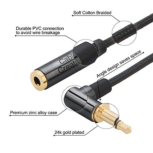 CableCreation Headphone Extension Cable 1.5FT/0.45M,3.5mm Audio Stereo Jack | Male to Female Right Angle TRRS Auxiliary HiFi with Silver-Plating Copper (Microphone) for Car Stereos, Black - size: 1.5 Feet
