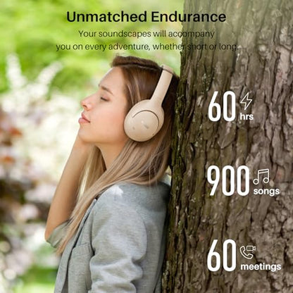 TOZO Hybrid Active Noise Cancelling Headphones, Hi Res Audio | Wireless Over Ear Bluetooth Headset, 60H Playtime, Custom EQ via App Deep Bass Comfort Fit Ear Cups, for Home Office Travel - color: Khaki