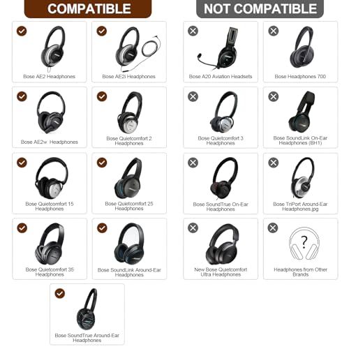 Aurivor Leather Ear-Pads Cushions for Bose QuietComfort QC-35 QC-35-ii QC-25 QC-15 QC-2 Headphones, Lambskin Replacement Ear Covers for Ae2/Ae2i/Ae2W SoundLink SoundTrue Around-Ear Headsets(Brown)