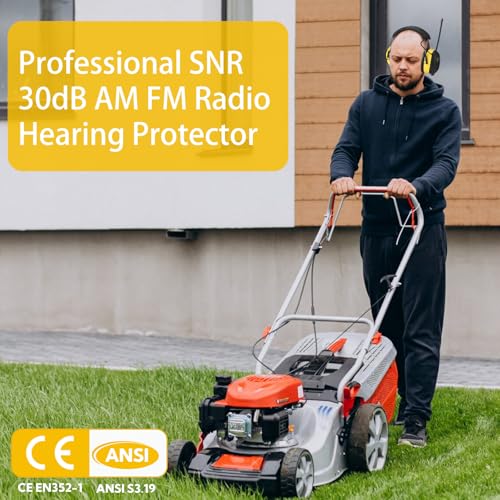 BJKing AM/FM Radio Headphones with Digital Display, 30dB AM FM Hearing Protection Safety Ear Muff, Ear Protection Headphone for Mowing, Landscaping, Shooting and Construction Black-Yellow - color: Black-yellow