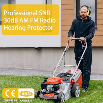 BJKing AM/FM Radio Headphones with Digital Display EP003, 30dB AM FM Hearing Protection Safety Ear Muffs, Ear Protection Headphone for Mowing, Landscaping, Shooting and Construction Black-Orange - color: Orange