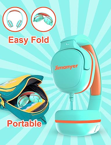 Jimonyer Kids Headphones for School, 3.5mm Jack Wired Headphones for Kids with Safe Volume Limiter, HD Stereo Sound On-Ear Girls Boys Toddler Headphone for Tablet, iPad, Kindle(Green) - color: Green