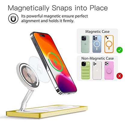 3 in 1 Wireless Charging Station for Apple Devices with MagSafe | For iPhone 17/Air/16/15/14/13/12, AirPods & Apple Watch, Foldable Portable Aluminum Charging Stand, Adapter Included - color: Yellow