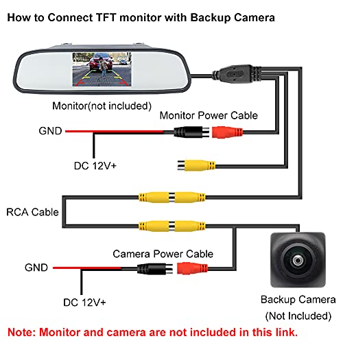 GreenYi 10FT Backup Camera Extension Cable, Upgraded Double-Shielded RCA Video Cable for Monitor and Rear View Camera Connection with Yellow RCA Video Female to Female Coupler and Power Cable