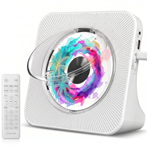 Gueray Portable CD Player with Bluetooth for Home, Hi-Fi Speaker,FM Radio | Plug-in desktop use,2-way Bluetooth mode, 3W speakers,Remote control,sleep timer, A-B repeat,USB/AUX,headphone jack - color: White