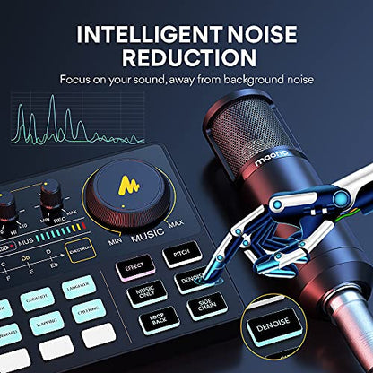 MAONO Podcast Equipment Bundle with Audio Mixer & 3.5mm Mic for Streaming | All-in-one audio production, PC and smartphone-compatible, 4 custom soundpads, for creators, home podcast setup AU-AM200-S6 - color: AU-AM200-S6 Black