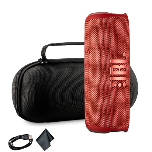 JBL Flip 6 Portable Wireless Speaker | Deep Bass Sound, IP67 Waterproof Rating | Bluetooth Audio for Outdoor, Travel, Beach, Hiking, and Home Use (Red) with Travel Case + Microfiber Cloth - color: Red