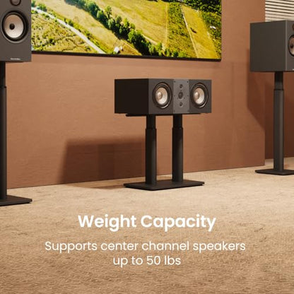 Kanto SCH Universal Height Adjustable Center Channel Stand for Speakers up to Fifty lb - 15” to 24” Vertical Adjustment, Resonance Damping Design, Internal Cable Management - Black