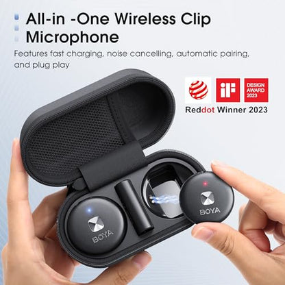 BOYA Wireless Lavalier Microphone for iPhone 14/13/12, Noise Cancellation, 15H Battery, 164FT Mini Lapel Mic Wireless with Lightning for Video Recording, YouTube, Vlog, Streaming Omic-D-B