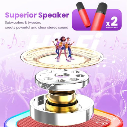Mini Karaoke Machine, Portable Bluetooth Speaker & 2 Wireless Microphones | Karaoke Player Karaoke Microphone For Family Home Party Outdoor With HI-FI Sound | 5 Magic Sound | PA System | USB | TF | AUX - color: Red