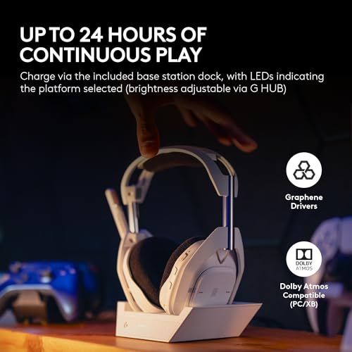 Logitech G Astro A50 X Multi-Platform Wireless Gaming Headset - White | For PS5, Xbox, PC, Switch - PLAYSYNC Video & Audio Switcher, HDMI 2.1 4K 120Hz VRR, 24bit/48kHz, <24hr Battery, 2.4GHz & BT - color: White, style: PLAYSYNC Video & Audio