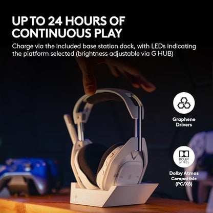 Logitech G Astro A50 X Multi-Platform Wireless Gaming Headset - White | For PS5, Xbox, PC, Switch - PLAYSYNC Video & Audio Switcher, HDMI 2.1 4K 120Hz VRR, 24bit/48kHz, <24hr Battery, 2.4GHz & BT - color: White, style: PLAYSYNC Video & Audio