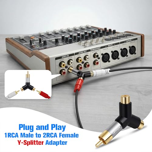 RCA Y-Splitter Adapter 4 Pack,1 RCA Male to 2 RCA Female Stereo Audio Subwoofer Car Audio Extension Metal Gold-Plated Converter Connector Compatible with Home Theater, Hi-Fi System, Amplifier, Speaker - color: 1 RCA Male to 2 RCA Female, size: 4 Pack