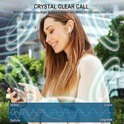 2026 Wireless Earbuds, Bluetooth 5.3 Headphones HiFi Stereo, 48H Playtime | In-Ear Headphones with ENC Noise Cancelling Mics, Earbuds for Android iOS, LED Display, IP7 Waterproof Wireless Headphones - color: snow-white