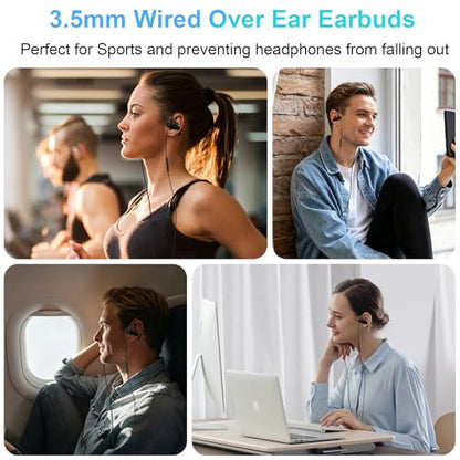 3.5mm Headphones Over Ear Wired Earbuds with Microphone & Ear Hooks | In-Ear Earphone Wired Earbuds With Loop Mic Stereo Plug in Buds for Chromebook Laptops/Samsung A25 A15 A14/Mp3 Running School