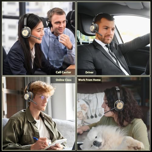 Earbay Wireless Headset with Mic, Trucker Bluetooth Headset with Microphone Noise Canceling, Wireless Headphones with Mic Mute, USB Dongle, Charging Base, 45H Battery, for PC Laptop Phone Teams Zoom