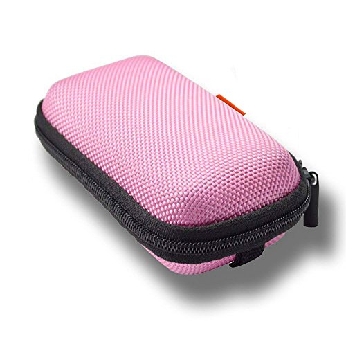 Pink Earbud Carrying Case, Lightweight Mini Universal Storage Pouch | Universal Bag for Wired Earbuds, Airpods, Bluetooth Headset, Wall Charger Adapter, USB Cable - color: Pink