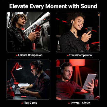 USB C DAC Headphone Amplifier, ES9028Q2M Portable HiFi DAC Amp, DSD256/PCM 384kHz 32Bit, 4.4mm Balanced & 3.5mm Outputs, USB DAC for iPhone 15/16, Android Phone, PC, Mac