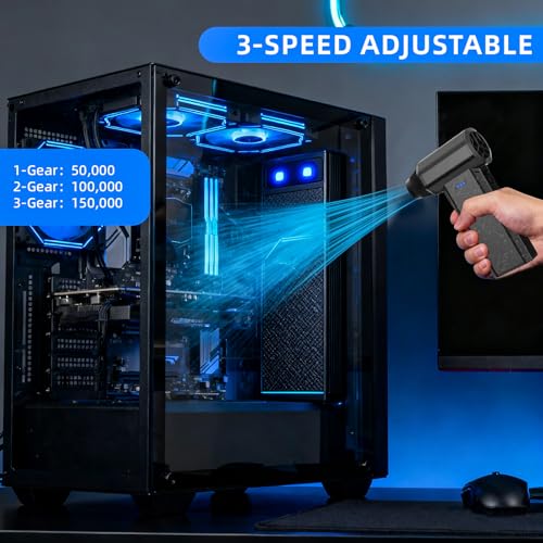 Cordless Electric Compressed Air Duster 150000RPM | 3 Gear Adjustable Mini handheld Blower Fast Charging for Computer Keyboard Outdoor House and Car Cleaning(Black)