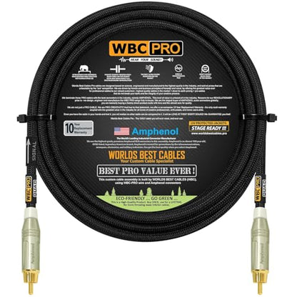 10 Foot - WBC-PRO-Quad Ultra-Silent, Ultra-Flexible, Star-Quad Center-Channel, Subwoofer Cable with Amphenol ACPR-SWH Die-Cast, Gold Plated RCA Connectors & Black Tweed Jacket – Directional Design