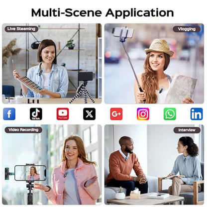 2 Packs Wireless Lavalier Microphone for iPhone 15/iPad/Android/Phone/PC/Laptop, Plug-Play Mini Mic with Noise Reduction, Lapel USB C Microphone for Video Recording, Interview, Vlogging