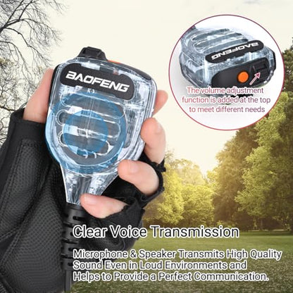 Baofeng Microphone Handheld Heavy Speaker BF-850 Ham Radio Mic IP54 Waterproof Volume Adjustable Speaker Mic for UV-5R BF-F8HP PRO AR-5RM UV-21R for Kenwood Retevis Walkie Talkies(2 Pack) - color: Clear