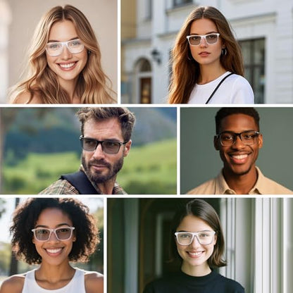 Smart Glasses for Women Clear Pink Frame Open-Ear Bluetooth Glasses | Built-in Mic and Speaker, Photochromic Lenses, Touch Control Hands Free Call, Voice Assistant Compatible with Android & IOS - color: Pink