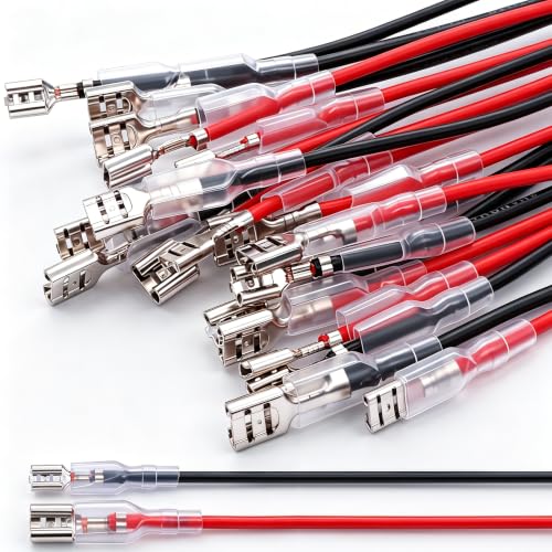 Twidec/20Pcs 4.8mm and 6.3mm Female Spade Crimp Terminal with Insulating Sleeve and Wire Red + Black Female Spade Quick Splice Assortment Kit - size: 20 Pieces 4.8/6.3mm