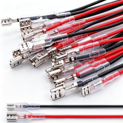 Twidec/20Pcs 4.8mm and 6.3mm Female Spade Crimp Terminal with Insulating Sleeve and Wire Red + Black Female Spade Quick Splice Assortment Kit - size: 20 Pieces 4.8/6.3mm