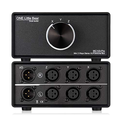 DoukAudio XLR Audio Switcher 3-In-1-Out: Balanced Passive Selector Stereo Converter for Multi Source Comparison Gold Plated Shielded Aluminum Studio HiFi Audiophile