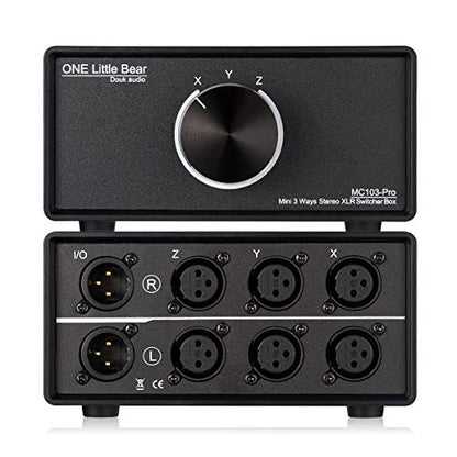 DoukAudio XLR Audio Switcher 3-In-1-Out: Balanced Passive Selector Stereo Converter for Multi Source Comparison Gold Plated Shielded Aluminum Studio HiFi Audiophile