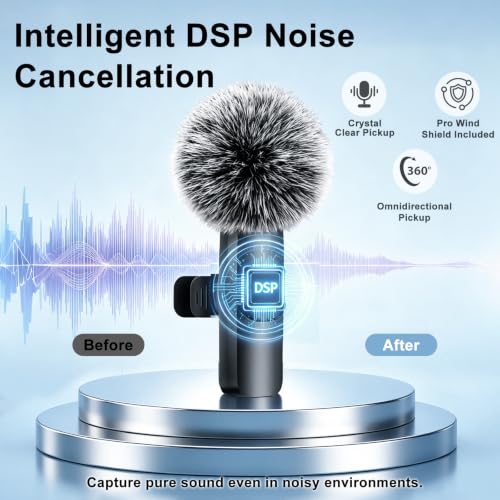 Wireless Lavalier Microphone for iPhone, iPad & Android Phone | Mini Lapel Mic with AI Noise Reduction for Video Recording Vlogging TikTok YouTube, Plug & Play Clip-on,for Content Creators