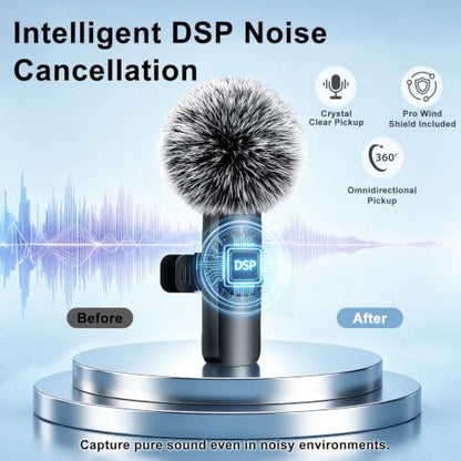 Wireless Lavalier Microphone for iPhone, iPad & Android Phone | Mini Lapel Mic with AI Noise Reduction for Video Recording Vlogging TikTok YouTube, Plug & Play Clip-on,for Content Creators