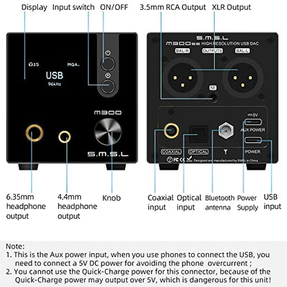 SMSL M300SE(Upgraded),Two CS43131 Chip MQA Audio Decoder,Ear Amplifier,Third Generation XMOS,PCM768kHz/32bit DSD256,DOP64,5 PCM Filters,True Balanced Output XLR,THD+N -117dB
