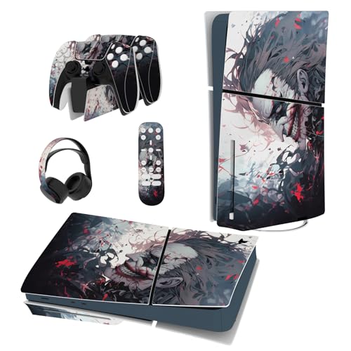 PlayVital Full Set Skin Sticker for ps5 Slim Console Disc Edition (The New Smaller Design), Vinyl Skin Decal Cover for ps5 Controller & Headset & Charging Station & Media Remote - Killing Clown - color: Killing Clown