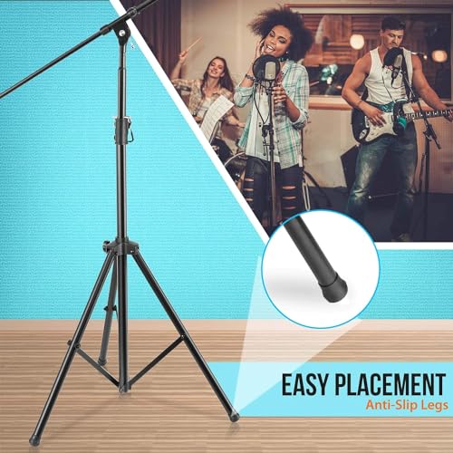 Pyle Heavy Duty Microphone Stand-Height Adjustable from 51.2'' to 78.75'' Inch High w/Extendable Telescoping Boom Arm 29.5'' and Stable Tripod Base-Clutch in T-Bar Adjustment Point PMKS56 - size: 1 Pack