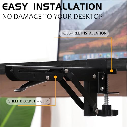 Desk Extender 24‘’ x 12 Inch Foldable Table Extension Folding Wall Table Keyboard Extender for Desk Clamp-on Shelf for Dorm Bunk, Office, Kitchen Bar, RV Countertop, Laundry Room (Black) - color: Black