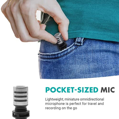 Movo MA5U Pocket Audio Microphone, Omnidirectional Pickup, 3.5mm Female TRS Headphone Port, Compatible with PC and Mac USB Drives