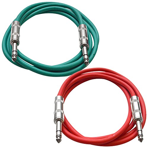Seismic Audio - SATRX-2-2 Pack of 2' 1/4" TRS Male to 1/4" TRS Male Patch Cables - Balanced - 2 Foot Patch Cord - Green and Red - color: Green and Red