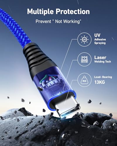 USB A to USB C 케이블 60W 고속 충전 [2팩 1.8m(6피트), USB to USB C 케이블 | CarPlay, USB 타입 C 아이폰 충전기 내구성이 뛰어난 브레이드 USBC 코드 아이폰 17/16/15/프로 맥스/삼성 갤럭시 S23 및 기타용 - 블루 - color: 블루., size: 6피트, style: USB A to USB C