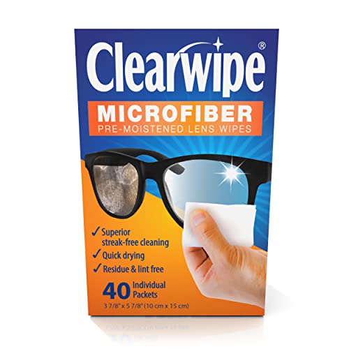 ClearWipe Microfiber Pre-Moistened Lens Wipes, Individual Packets, 40 Count | Pre-moistened soft wipes provide superior streak-free cleaning. Quick drying. Removes dust & grease. Residue & lint free.