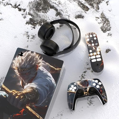 PlayVital Full Set Skin Decal for ps5 Console Digital Edition, Sticker Vinyl Decal Cover for ps5 Controller & Charging Station & Headset & Media Remote - Sage Wukong - color: Sage Wukong