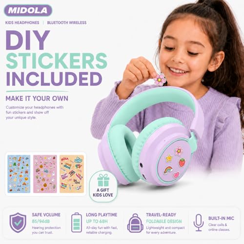 Kids Bluetooth Headphones Wireless 68 Hours,Safe Volume Limit 85/94dB | Adjustable Headband Foldable Over-Ear Lightweight for Toddler Girls Boys Tablet/iPad,HD Stereo,Built-in Mic,Light Purple - color: Light Purple