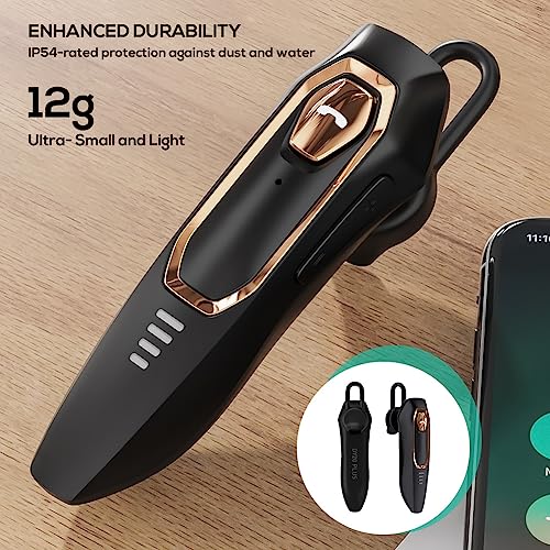 Single Ear Headsets Wireless Bluetooth, 30H Talking Time, Noise Canceling Mic Hands-Free Calls, Hands Free Wireless Bluetooth Earpiece, Call Reminder Function, for Driving/Business/Conference Phone