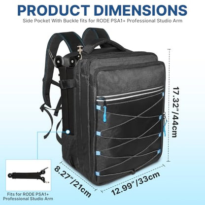 DJ Mixer Case,for RODECaster Pro / RODECaster Pro II / RC Duo / Behringer Q1202USB / ProFX8v2 / Yamaha MG10XU / TC-Helicon GoXLR and More Mixers,Audio Mixer Backpack with Multi-Pockets for Equipment