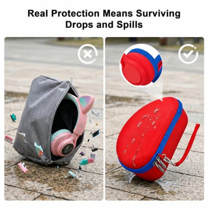 PAIYULE Kids Headphone Case for Riw,Box CT-7S/CT-7, for iClever IC-HS01 | Headphone case for kids, hard EVA shell, mesh pocket, fits cat-ear over-ear models, red, school and travel, box only, Red - color: Red