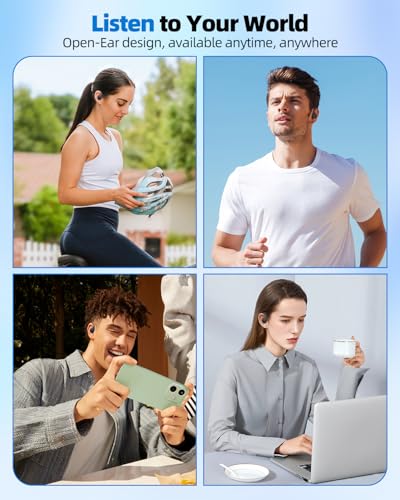 Open Ear Headphones, Wireless Bluetooth Headphones 5.3 Sports with Adjustable Ear Hooks, Touch Control Earphones, LED Display Charging Case and 50H Playtime for Men and Women