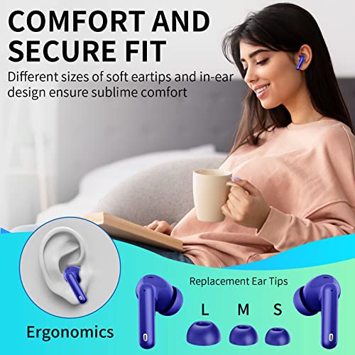 Wireless Earbuds, Bluetooth 5.4 Headphones Bass Stereo, Ear Buds with Noise Cancelling Mic LED Display, IP7 Waterproof in Ear Earphones, 36H Playtime for Laptop Pad Phones Sports Workout, Dark Blue | Ear Buds with Noise Cancelling Mic LED Display, 36H, IP