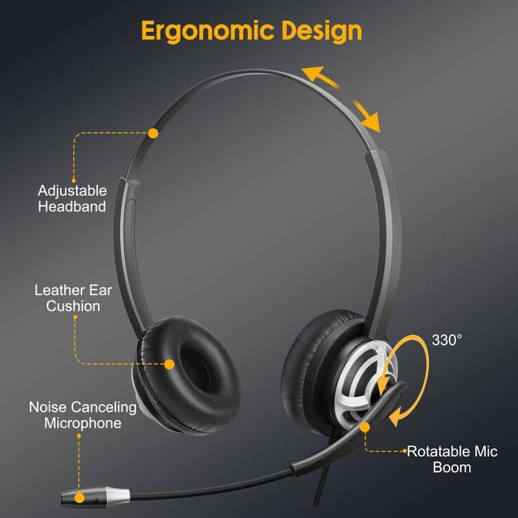 MAIRDI USB Headset With Microphone for Computer, PC, Laptop - Noise Canceling for Teams, Zoom, Office, Call Center, VoIP Phone Calls - Dictation for Dragon Voice Recognition - color: Black Silver