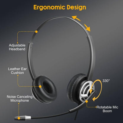 MAIRDI USB Headset With Microphone for Computer, PC, Laptop - Noise Canceling for Teams, Zoom, Office, Call Center, VoIP Phone Calls - Dictation for Dragon Voice Recognition - color: Black Silver
